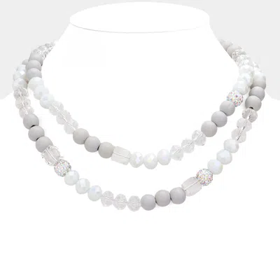 Fashnzfab Shamballa Wood Ball Faceted Beaded Double Layered Necklace In Gray