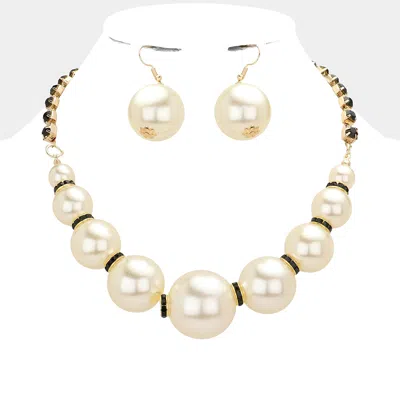 Fashnzfab Multi Sized Pearl Round Stone Necklace In Multi
