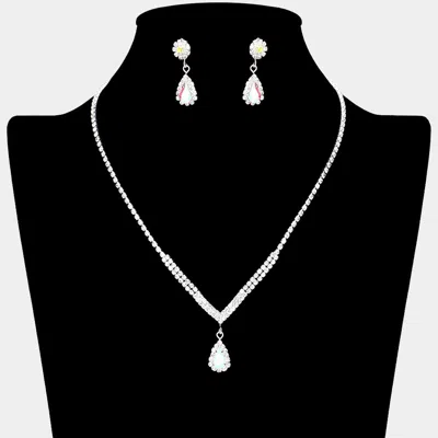 Fashnzfab Teardrop Stone Pointed Pendant Rhinestone Paved Necklace In Metallic