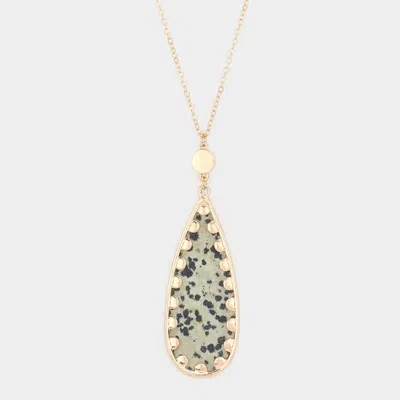 Fashnzfab Semi Precious Teardrop Pendant Long Necklace In Multi