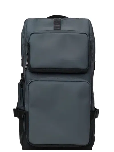 Rains Rectangular Dark Grey Backpack In Blue