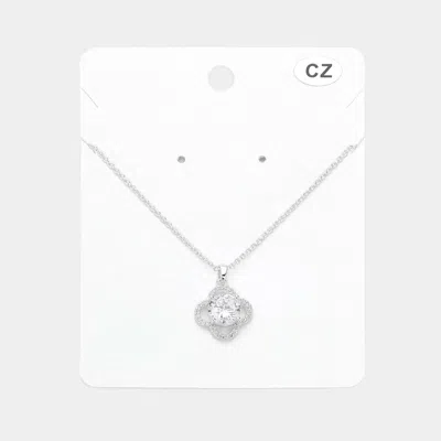 Fashnzfab Round Cz Stone Pointed Quatrefoil Pendant Necklace In Metallic