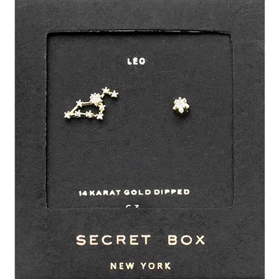 Fashnzfab Secret Box_14k Gold Dipped Cz Stone Paved Leo Zodiac Sign Stud Earrings - Gold In Multi