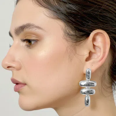 Fashnzfab White Gold Dipped Geometric Drop Earrings - Silver In Metallic