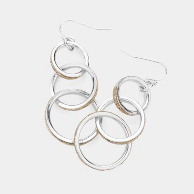 Fashnzfab Glitter Detail Open Metal Circle Link Dangle Earrings - Two Tone In Metallic