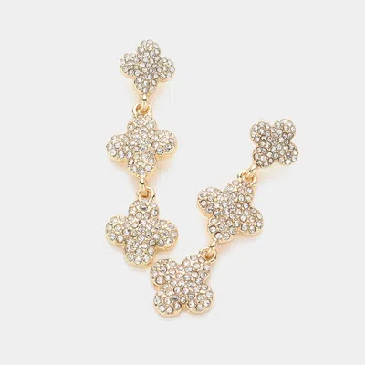Fashnzfab Triple Stone Paved Quatrefoil Link Dropdown Earrings - Clear, Gold In Gold