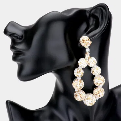 Fashnzfab Seed Beaded Ball Cluster Open Teardrop Dangle Earrings - Ivory In Gold