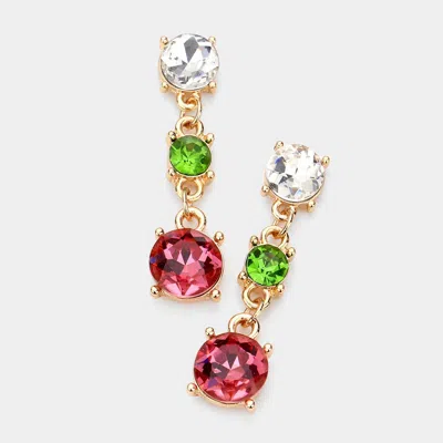 Fashnzfab Triple Round Stone Link Dangle Evening Earrings - Multi In Multi