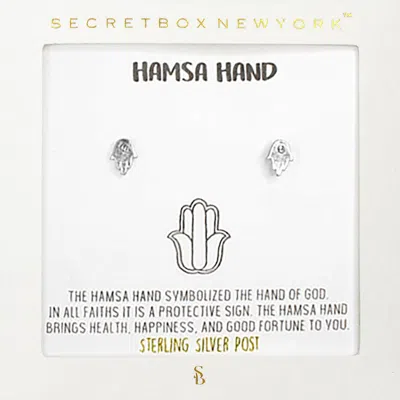 Fashnzfab Secret Box_sterling Silver Post Hamsa Hand Stud Earrings - Worn Silver In Metallic