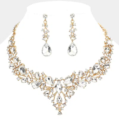 Fashnzfab Teardrop Round Stone Cluster Evening Necklace In Gold