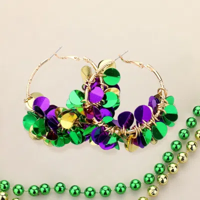 Fashnzfab Mardi Gras Sequin Dangle Hoop Earrings - Multi In Multi