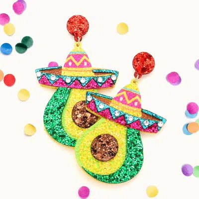 Fashnzfab Glittered Hat Avocado Dangle Earrings - Multi In Multi