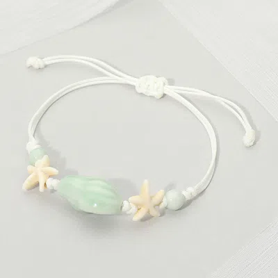 Fashnzfab Ceramic Conch Shell Starfish Beaded Adjustable Cinch Pull Tie Bracelet In Green