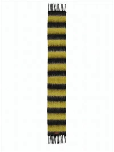 Marni Rectangular Striped Scarf With Fringed Edges In Green