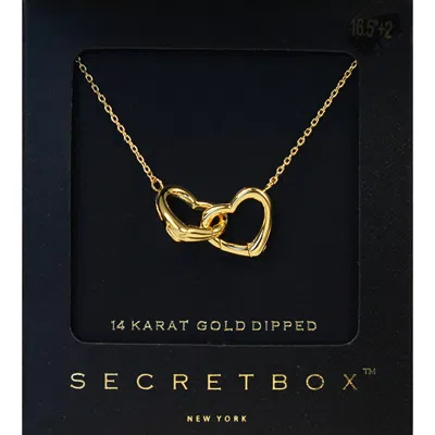Fashnzfab Secret Box_14k Gold Dipped Double Metal Heart Link Pendant Necklace In Gold