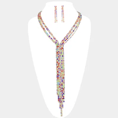 Fashnzfab Crystal Rhinestone Fringe Drop Evening Necklace In Gold