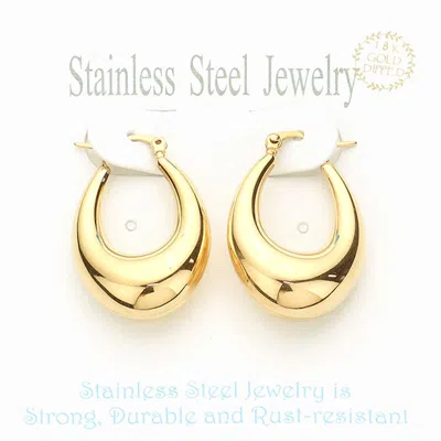 Fashnzfab 18k Gold Dipped Stainless Steel Mini Oval Hoop Pin Catch Earrings - Gold In Gold