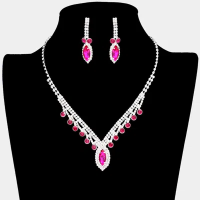 Fashnzfab Round Marquise Stone Accented Rhinestone Necklace In Pink