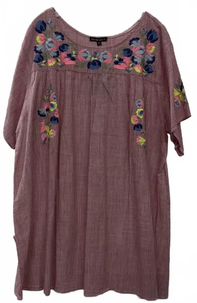 See And Be Seen Women's Striped Embroidered Dress In Red Multi In Brown