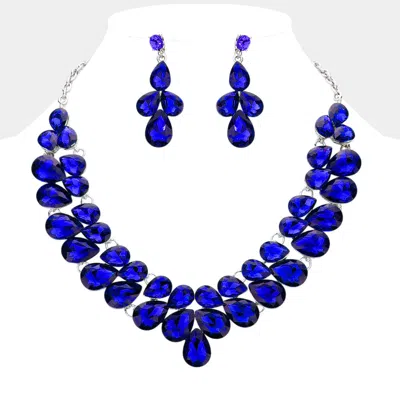 Fashnzfab Teardrop Stone Cluster Evening Necklace In Blue