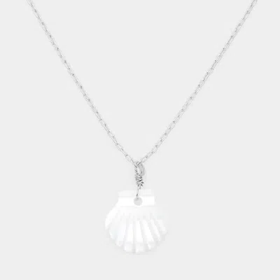 Fashnzfab Brass Metal Mother Of Pearl Shell Pendant Necklace In Multi