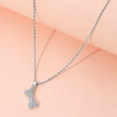 Fashnzfab Stainless Steel Stone Paved Bone Pendant Necklace In Multi