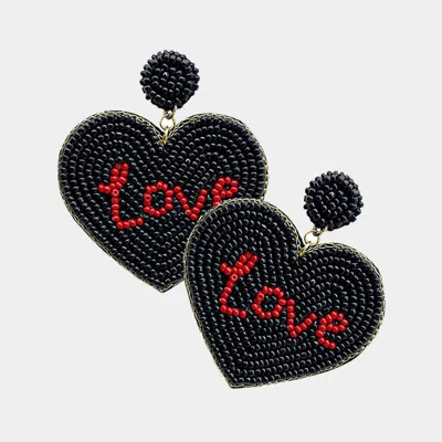 Fashnzfab Love Message Felt Back Seed Beaded Heart Dangle Earrings - Black In Black