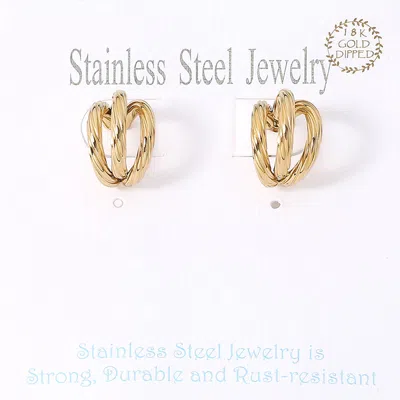 Fashnzfab 18k Gold Dipped Stainless Steel Twisted Split Mini Hoop Earrings - Gold In Gold