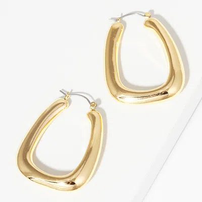 Fashnzfab Chunky Metal Tube Pin Catch Hoop Earrings - Gold In Gold