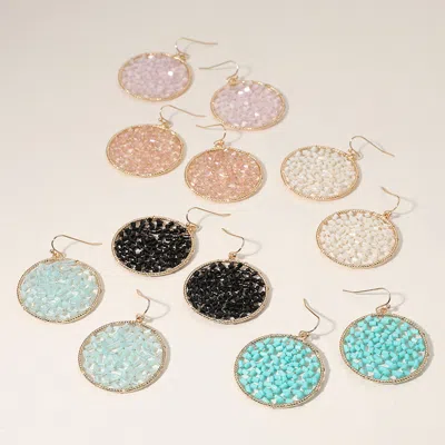 Fashnzfab Cylinder Beaded Disc Dangle Earrings - Gold, Mint In Multi