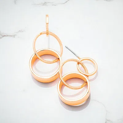 Fashnzfab Gold Dipped Geometric Triple Metal Hoop Link Earrings - Rose Gold In Multi