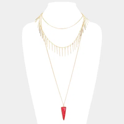 Fashnzfab Layered Natural Stone Pendant Necklace In White