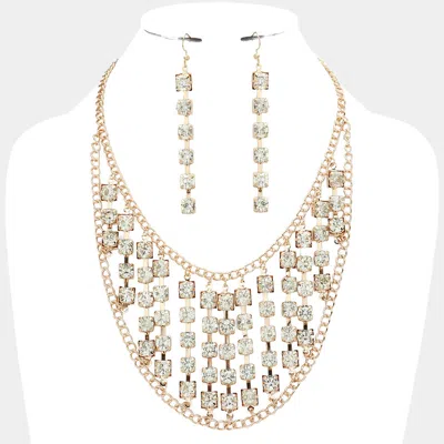Fashnzfab Round Stone Cluster Bib Necklace In Gold
