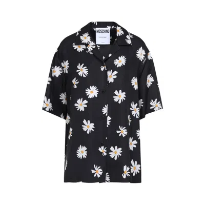 Moschino Floral Print Silk Shirt In Black