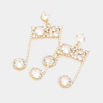 Fashnzfab Cz Music Notes Dangle Evening Earrings - Gold In Gold