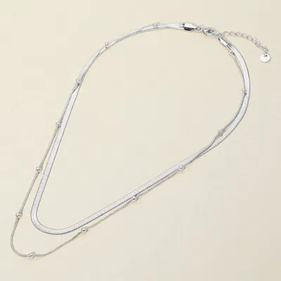 Fashnzfab Secret Box_stainless Steel Herringbone Beaded Chain Layered Necklace In Multi