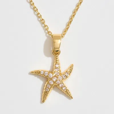 Fashnzfab 14k Gold Dipped Cz Stone Paved Starfish Pendant Necklace In Gold