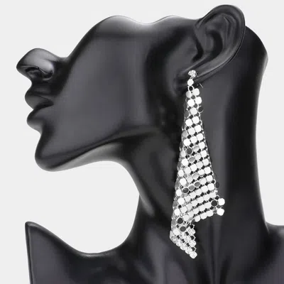 Fashnzfab Secret Box _ Round Stone Mesh Chain Link Dangle Earrings - Rhodium In Multi