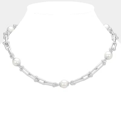 Fashnzfab Pearl Pointed Hardware Link Chain Necklace In Multi