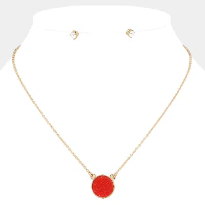 Fashnzfab Druzy Stone Pendant Necklace In Red