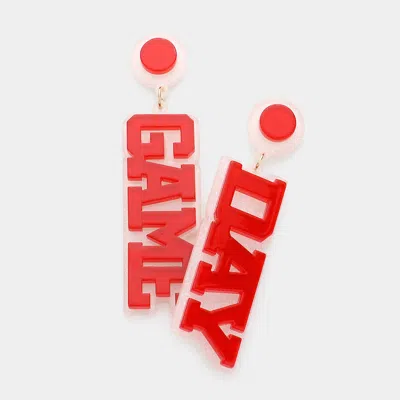 Fashnzfab Game Day College School Color Resin Message Dangle Earrings - Red, White In Multi
