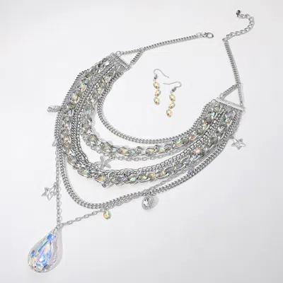 Fashnzfab Teardrop Stone Pendant Pointed Star Starfish Charm Embellished Multi Layered Statement Necklace In Multi