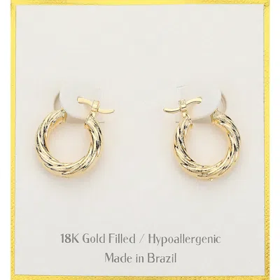 Fashnzfab 18k Gold Filled Hypoallergenic Twisted Mini Hoop Pin Catch Earrings - Gold In Gold