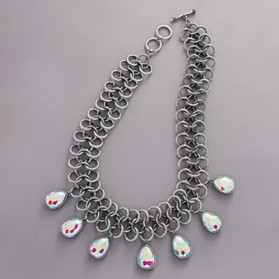 Fashnzfab Teardrop Stone Cluster Embellished Chunky Chain Toggle Necklace In Multi