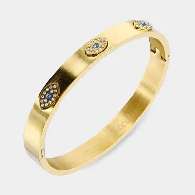 Fashnzfab Rhinestone Embellished Triple Evil Eye Stainless Steel Bracelet In Gold