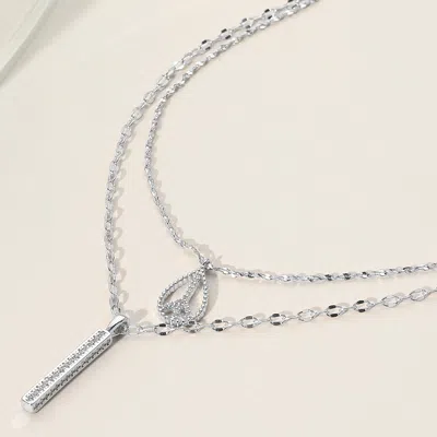 Fashnzfab Secret Box_rhinestone Peace Sign Bar Pendant Double Layered Necklace In Multi