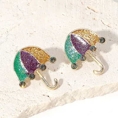 Fashnzfab Glittered Enamel Mardi Gras Umbrella Stud Earrings - Multi In Multi