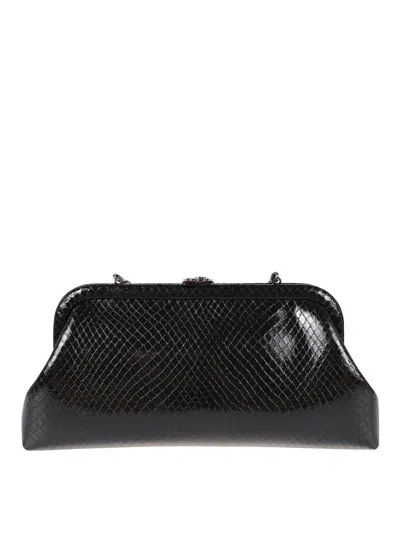 Jimmy Choo Skylar Snake-print Leather Clutch Bag With Jc Clasp In Black
