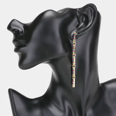 Fashnzfab Rhinestone Embellished Metal Bar Link Dangle Earrings - Multi In Multi