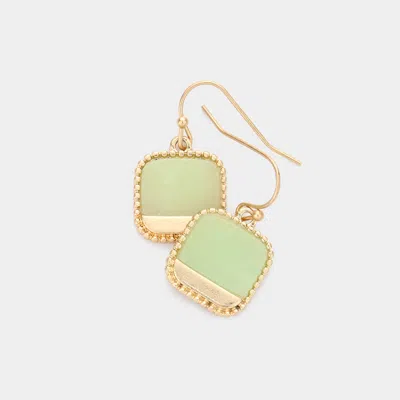Fashnzfab Natural Stone Accented Square Dangle Earrings - Mint In Green